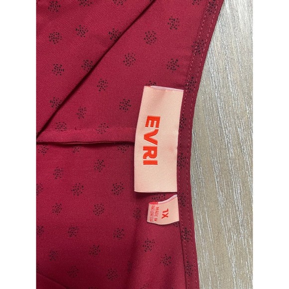 EVRI 1X Red Micro Polka Dot V Neck Long Sleeve Light Sheer Blouse - Picture 5 of 5